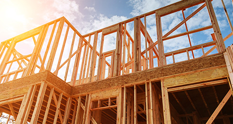 wooden beams created as the base structure for a home